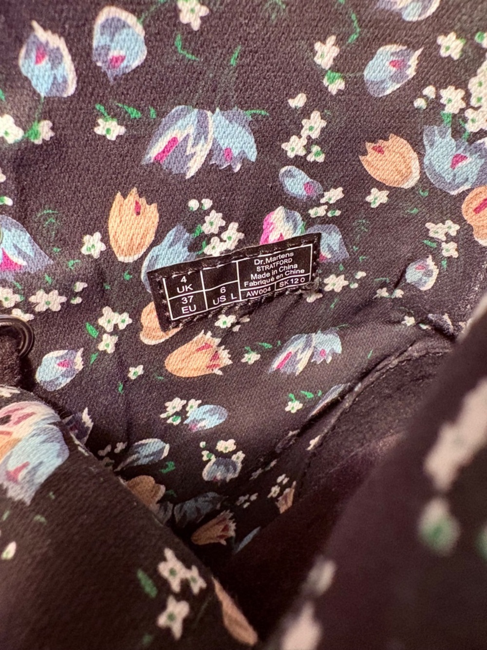 Dr. Martens Black Leather Combat Boots with Floral Lining - Picture 7 of 8